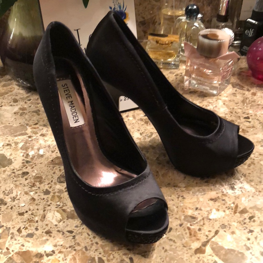 Black satin studded Steve Madden heels